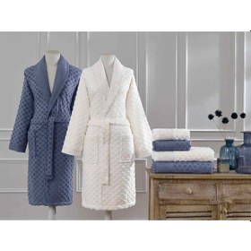Resim Özdilek Mistico Aile Bornoz Seti İndigo-krem Lacivert 