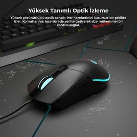Resim Lecoo MS120 USB Kablolu 2400DPI 4 Tuşlu RGB LED Aydınlatmalı Optik Gaming Optik Mouse Siyah 