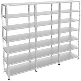 Resim Rafburada 7 Katlı 3'lü Galvaniz Çelik Raf - Depo, Arşiv, Kiler, Dosya, Market Rafı-59x93 cm-100 cm-1.00 mm 