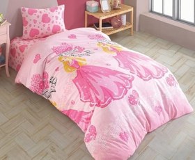 Resim Çarşafı Lastikli Doğal Sağlıklı Pamuk Prenses Tek Kişilik Çocuk Kız Nevresim Takımı, Pembe 