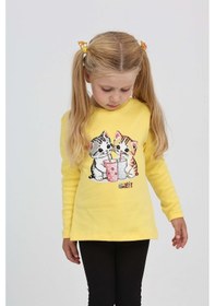 Resim Toontoy Kız Çocuk İkili Kedi Baskılı Sweatshirt Açık Sarı 