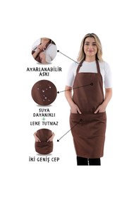 Resim Sevilya Simple Ayar Askılı Mutfak Önlüğü Kahverengi 