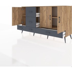 Resim Hyperion Konsol 4 Raflı 5 Çekmeceli 3 Kapaklı 176x44x99 Çam-çam/antrasit Atlas Çam - Atlas Çam 