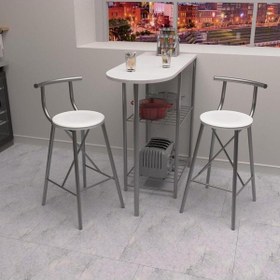 Resim Mutfak Bar Masa Sandalye Takımı Oval Bar Sandalye 2 Kişilik Mutfak Masası Beyaz 1317 