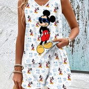 Resim Kadınların Yaz Modası Tank Üstü ve Şort Takımı - Günlük ve Tatil Giyim için Rahat, Rahat ve Şık, Tatil Giyimi | Oyuncak Baskısı | Rahat Uygunluk, Mickey Mouse Aksesuarları 