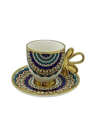 Resim Roykıng Yeşil-sarı Desenli 6 Kişilik Kahve Fincanı Yeşil - Sarı 