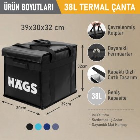 Resim Haegs Termal Kamp Çantası, Termal Çanta, Kamp, Plaj, Piknik Yemek Taşıma Çantası, Geniş 38 Lt- Siyah 
