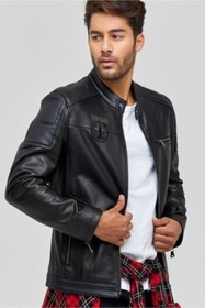 Resim Derimod Kawhi Erkek Siyah Slim-Fit Armalı Deri Mont 19WGD6351BT 