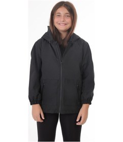 Resim Kız Çocuk Siyah İçi Astarlı Su Ve Rüzgar Geçirmez Kapüşonlu Çift Fermuarlı Cepli Yağmurluk Siyah 