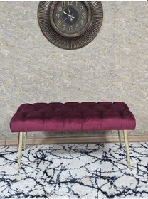Resim Zafir Gold Kaplama Sivriltme Ayaklı 90 Cm Puf Bench - Puf - Bench - Kasalı Oturak - Oturak - Yatak Ucu Puf Bordo 