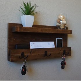 Resim Ağaçatölyesist Ağaç Atölyesi - Ahşap Askılıklı Posta Rafı Ceviz 