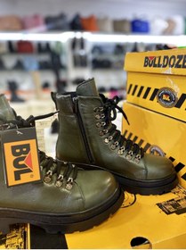 Resim Bulldozer Hakiki Deri Haki Yeşil Içi Tüylü Fermuarlı Bağcıklı Ortopedik Kadın Postal Bot 