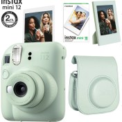 Resim Fujifilm Instax Mini 12 Yeşil Fotoğraf Makinesi-10'lu Film-Çerçeve ve Deri Kılıf Seti 