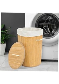 Resim Dekoratif Doğal Oval Banyo Bambu Kirli Çamaşır Sepeti Diğer 