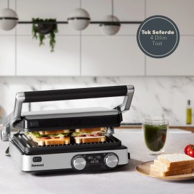 Resim HOMEND Grilliant 1340H 4 Dilim Kapasiteli Inox Gövde Döküm Plakalı Tost ve Izgara Makinesi 