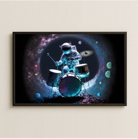 Resim Gezegenler Arasında Davul Çalan Astronot Pleksi Tablo - Kozmik Müzik Dekoru 