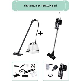 Resim PiranTech CB-102A Buharlı Temizlik Makinesi + EK-200 Torbasız Kablolu Dikey Süpürge Elektrikli Süpürge 