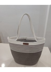 Resim Plaj Çantası, Kahve-beyaz Kahve-ekru 