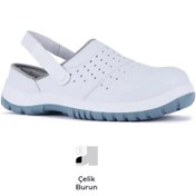 Resim Mekap Slipper 210-01 S1 Src Beyaz Mikrofiber Deri Çelik Burun Sabo Iş Terlik Sandalet 