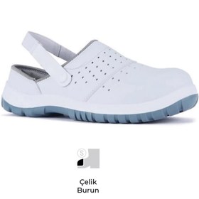 Resim Mekap Slipper 210-01 S1 Src Beyaz Mikrofiber Deri Çelik Burun Sabo Iş Terlik Sandalet 