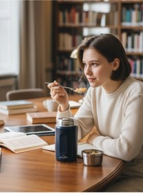 Resim campout Kaşıklı yemek termosu okul iş seyahat kamp çelik mama yemek termos kılıflı askılıklı 316 çelik 600ml 