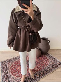 Resim EssCouture Yakası Taş İşleme Detaylı Kadın Trençkot 