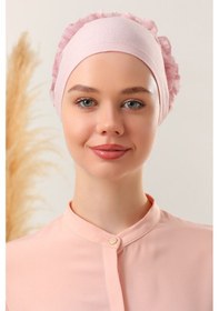 Resim Melodi Scarf Tesettür Fırfırlı Bone Pudra Pudra 