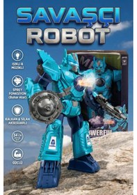Resim Işıklı Müzikli Savaşçı Robot 34 Cm Büyük Boy Oyuncak - Mavi/kırmızı 