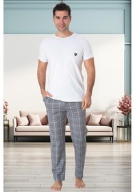 Resim Mecit Pijama Mecit 2908 Gri Ekoseli Erkek Büyük Beden Pijama Takımı Gri 