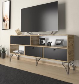 Resim Woodn Love Katre 150 Cm Metal Ayaklı Tv Ünitesi - Atlantik Çam - Siyah / Siyah 