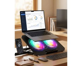 Resim Urfakent Çift Fanlı Laptop Soğutucu Rgb Işıklı Sessiz Notebook Standı 
