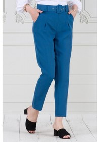 Resim Sevitli Beli Kemerli Pileli Kalem Pantolon-mavi-3681-mavi Mavi 