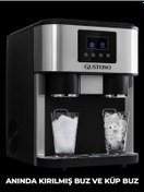 Resim GUSTOSO Buz Yapıcı - Crush Ice & Küp Buz & Soğuk Su Hazneli 3in1 LCD Dokunmatik Ekranlı Buz Makinesi 