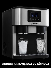 Resim GUSTOSO Buz Yapıcı - Crush Ice & Küp Buz & Soğuk Su Hazneli 3in1 LCD Dokunmatik Ekranlı Buz Makinesi 