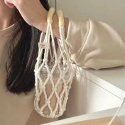 Resim Oein Ins Internet Ünlü Su Kupası Net Torba El Dokusu Taşınabilir Çanta Sütü Çay Kahve Kupası Su Kupası Set Seyahat Kupası Set Beyaz (Yurt Dışından) 