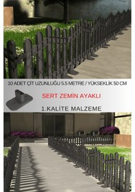 Resim Dekoratif Plastik Alan Oluşturma Ve Bahçe Çiti 10 Adet Çit Y: 50 Cm / G: 5.5 M Sert Zemin Ayaklı - Antrasit Gri 