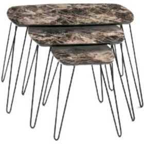 Resim Zigon Osm Oval Model Parlak Ahşap Mermer Mdf Tabla Metal V Ayak K 