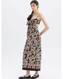Resim Defacto Lug Von Siga x DeFacto Bodycon Desenli Askılı Poplin Midi Elbise C1297AX24SMBK81 