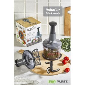 Resim Sunplast 2 Fonksiyonlu Basma Kollu Yüksek Kalite Paslanmaz Çelik 3 Bıçaklı ve Ezme El Rondosu 