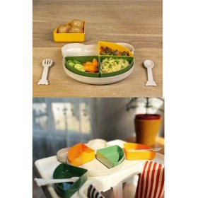 Resim Tabldot Mama Tabağı Çıkarılabilir Kaseli -Tepsili 4 Bölmeli Çatal Kaşıklı Ayıcık Beslenme Kabı 