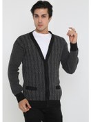 Resim Baba Siyah Kareli Düğmeli Büyük Beden Hırka Siyah 