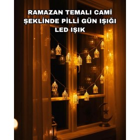 Resim Belle Fusion Mey Ithalat® Ev Dekoru Için Ramazan LED Işık Pilli Sıcak Sarı Cami Figürlü 