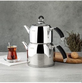 Resim Nehir Modern Mini Küçük Boy Süzgeçli Çaydanlık Takımı Gri 