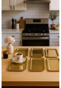 Resim 6 Adet 13x23 Cm Dikdörtgen Paslanmaz Çelik Sunum,kahve,çay,sunum Tepsisi,çeyiz,söz,tepsi Çelik 