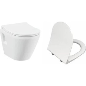 Resim VitrA Integra Rim-Ex Kanalsız Asma Klozet + VitrA Slim Duroplast Klozet Kapağı 7062L003-0850 