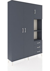Resim Arges Dolap 5 Raflı 3 Çekmeceli Tek Askılı 132x30x195 Antrasit-antrasit/antrasit Antrasıt/antrasıt 