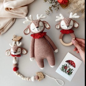 Resim Amigurumi Matilda Oyuncağım Kırmızı Yakalı - 3 parça bebek seti 