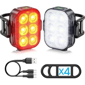 Resim Ht-29 Şarjlı Bisiklet Işığı Ön Arka Flaşlı Usb 4 Mod Stop Lambası 