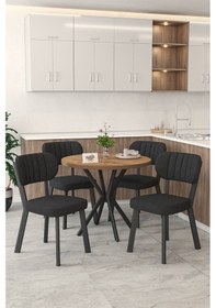 Resim Gnr 90cm Sabit Atlantik Mutfak Masası Takımı, Yemek Masası, 4 Modern Siyah Sandalye Siyah 