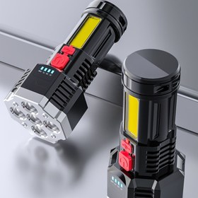Resim Yüksek Güçlü LED El Feneri, Şarj Edilebilir USB Taşınabilir Dış Mekan Lambası Dahili Batarya ile COB El Fenerleri 